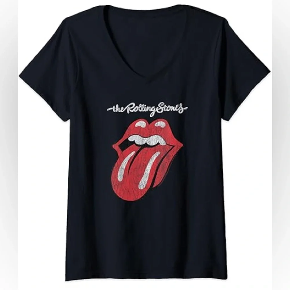 ROLLING STONES Black V neck T-Shirt - Picture 1 of 1